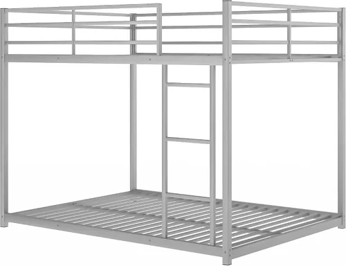 Vista 5 de Merax Litera de metal sobre cama matrimonial, litera baja con escalera, color plateado