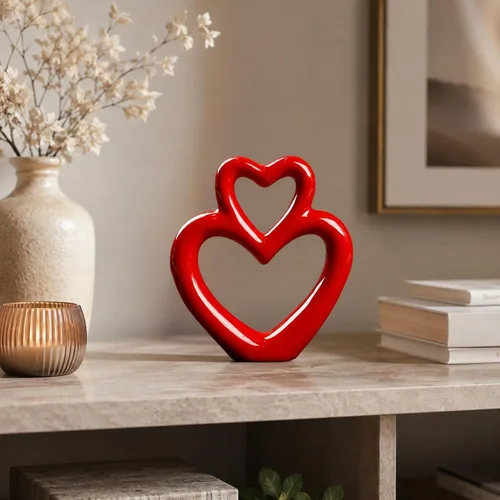 Vista 4 de LUOZZY Escultura de corazón de boda, figura de corazón de cerámica, estatua de arte romántico, manualidades, boda, aniversario, escultura, centro