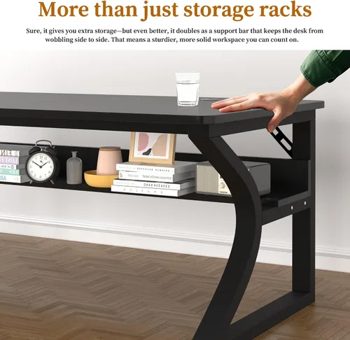 Vista 7 de 55.1 x 23.6 In Computer Desk Study Table PC Desk w/Storage for Home Office Black
