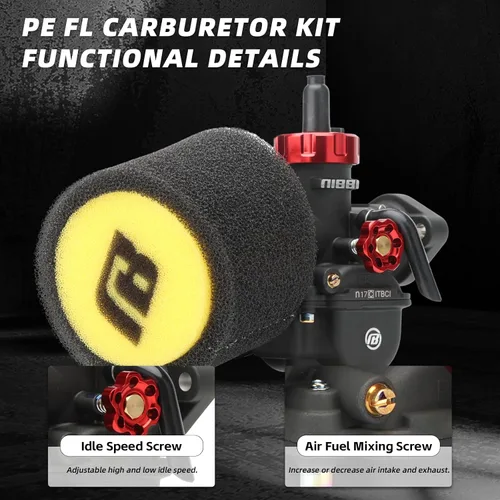 Vista 5 de Kit de Carburador NIBBI PE17, Carburador de 17 mm para Motocicleta con Filtro de Aire de Espuma - Compatible con Pitbike de 100 cc, 110 cc, Dirt