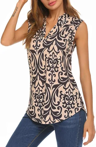 Vista 5 de Halife - Blusa sin mangas con estampado floral para mujer, larga con cuello en V