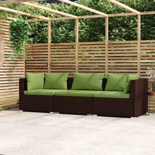 Vista 2 de Patio 3 Seater Sofa with Cushions Brown Poly Rattan Brown and Green