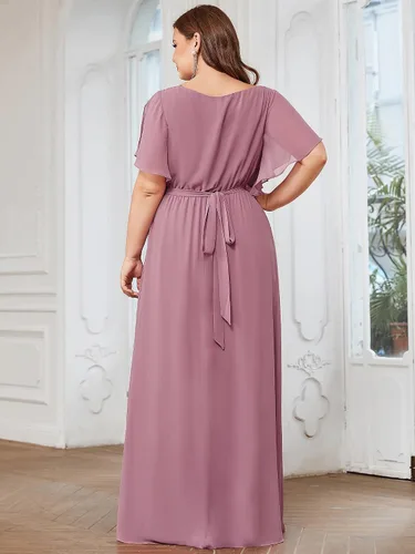 Vista 2 de Ever-Pretty Plus Vestido de dama de honor formal con cuello en V profundo y cintura elástica para mujer, talla grande, 0164A-DA