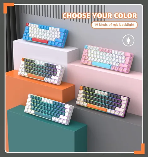 Vista 5 de LexonElec T60PRO - Combo de teclado y mouse mecánico 60% + cable USB C en espiral, teclado retroiluminado LED RGB compacto, interruptor azul clic