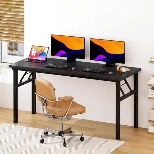 Vista 2 de Escritorio plegable, escritorio plegable de 62 pulgadas sin montaje para espacios pequeños, escritorio plegable resistente, escritorios funcionales