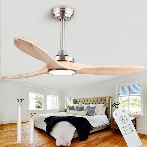 Vista 22 de 52” Silent Solid Wood Ceiling Fan Light, with 6-speed remote control, black