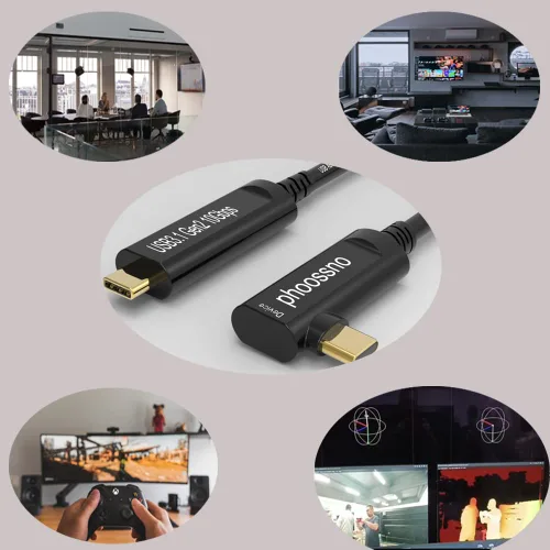 Vista 5 de phoossno Cable de fibra óptica USB C a C, cable de ángulo USB 3.1Tipo C de 10 Gbps 33 pies compatible con Microsoft Azure Logitech Camera Aver &
