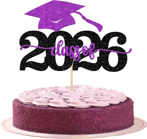 Vista 26 de 1 pieza de decoración para pastel de graduación 2026 con tapa de graduación con purpurina, diploma de tacón alto para niña, selección de pastel