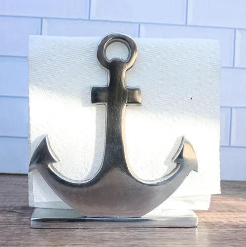 Vista 9 de Ebros Gift Elegante aluminio niquelado náutico océano marino marinero barco ancla decorativo papel servilleta titular decorativo cocina bar