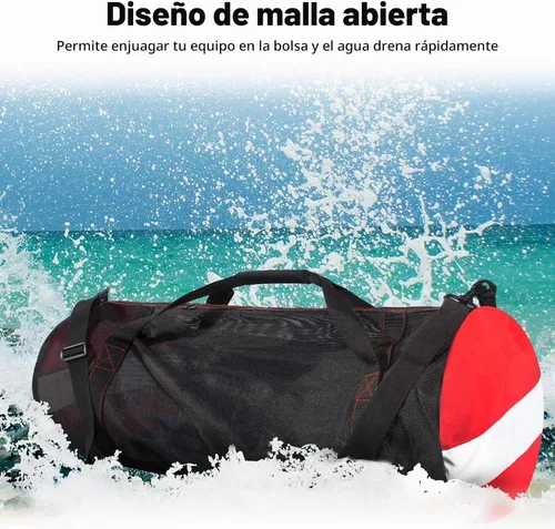 Vista 7 de Bolsa de lona de buceo de malla, bolsas de playa deportivas extragrandes con correa de hombro ajustable, bolsas y cremallera