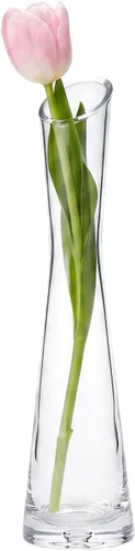 Vista 9 de Florero de cristal de 9.8 in de altura, florero decorativo transparente, jarrones de tallo único para decoración de Navidad en el hogar, boda