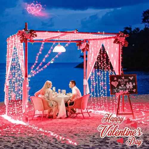 Vista 6 de Guirnalda de 120 luces LED rojas impermeables para exteriores, luces de Navidad rojas de 40 pies, 8 modos, cable transparente, guirnalda de luces