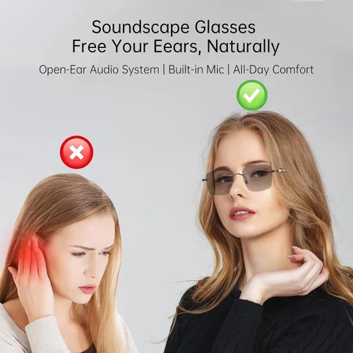 Vista 4 de AIRMARS Lentes inteligentes 2 en 1 para mujeres y hombres, lentes fotocromáticas + lentes grises degradadas, gafas Bluetooth con altavoz de oído