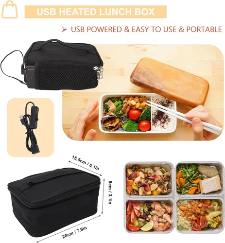 Vista 3 de KUIDAMOS Fiambreras portátiles calentador USB lonchera calentador 7.9 x 6.1 x 3.1 in calentamiento lento horno portátil con 2 métodos de calefacción