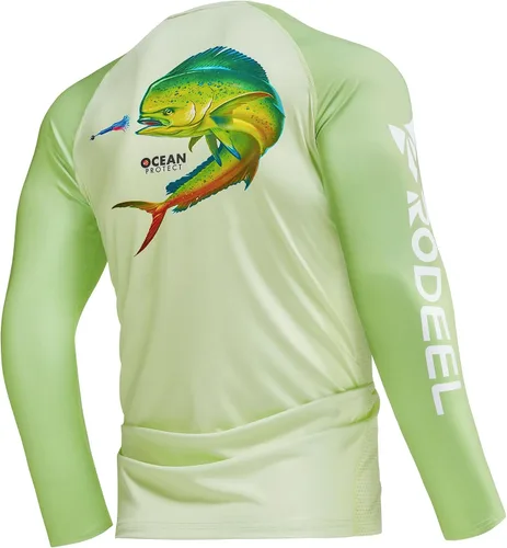 Vista 15 de Rodeel Camisas de pesca para hombre de manga larga que absorbe la tela UPF 50 protección solar camisa de rendimiento a. Negro