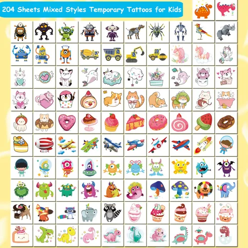 Vista 3 de CHARLENT 204 tatuajes temporales envueltos individualmente para niños, divertidos tatuajes para niños y niñas, regalos de fiesta de cumpleaños