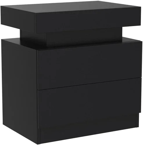 Vista 5 de Generic Juego de 2 Mesitas de noche con 2 cajones, mesa de noche con cajones para muebles de dormitorio, mesa auxiliar con luz LED, color negro