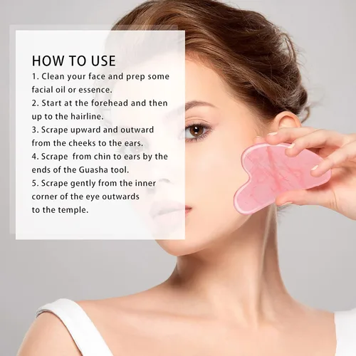 Vista 6 de Herramienta facial Gua Sha, herramienta Guasha para masajeador facial y corporal, piedras naturales, cuarzo rosa, raspado y terapia de acupuntura
