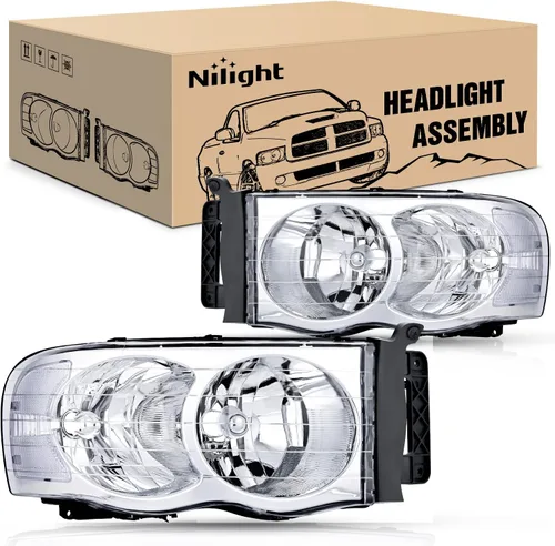 Vista 17 de Nilight Faros para 2002 2003 2004 2005 Ram 1500 2500 3500 Camión, Juego de Montaje de Faros Conductor y Pasajero, Reemplazo de Faros, Carcasa Negra