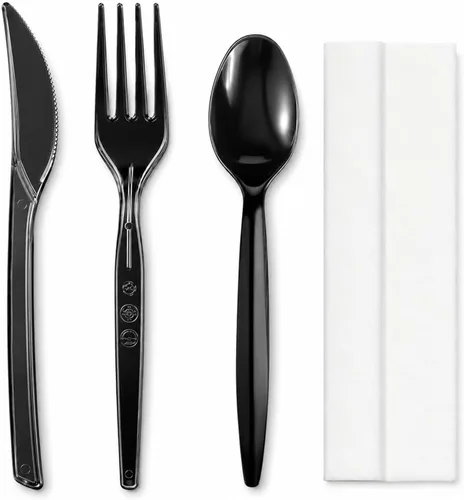 Vista 7 de Uiifan 1 juego de cubiertos de plástico envueltos individualmente, cubiertos desechables a granel, tenedor, cuchara, servilleta kit para salón