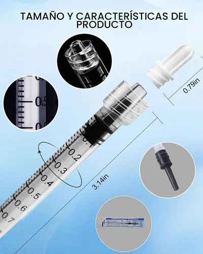 Vista 5 de Jeringa Luer Lock de 1ml sin aguja - Jeringas de plástico de 1cc, estériles, selladas individualmente, paquete de 10