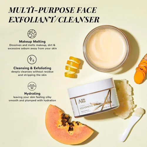 Vista 2 de ANAI RUI Bálsamo removedor de maquillaje de cúrcuma, bálsamo limpiador de cúrcuma, exfoliante facial para derretir maquillaje, limpieza de poros