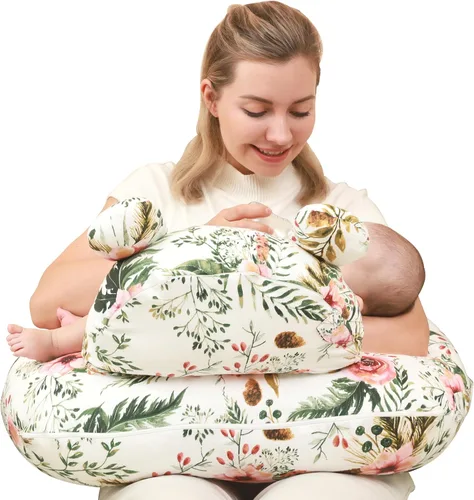 Vista 7 de lasoftan Almohada de lactancia para lactancia, almohada de lactancia materna para apoyo de mamá, correa de cintura ajustable y funda de algodón