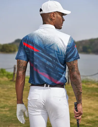 Vista 3 de Derminpro Polo de golf de manga corta con cuello elástico para hombre, de secado rápido