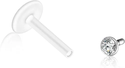 Vista 3 de Jovivi 10-40pcs 16G 2/3/4/0.197 in cristal checo transparente flexible Bioflex barra acrílica Labret Monroe Studs Lip Rings Helix Stud Pendientes