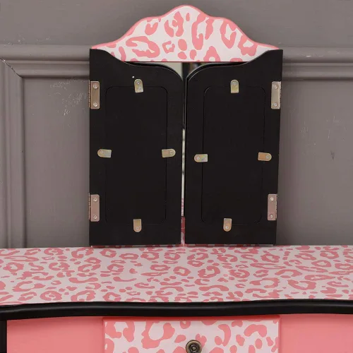Vista 4 de Juego de maquillaje para niños, juego de tocador y silla para niños y niñas con cajón y tres espejos