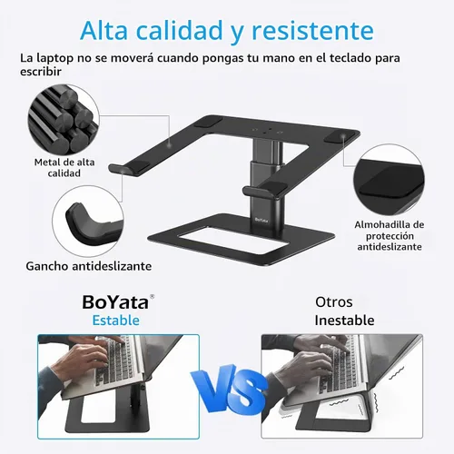 Vista 3 de BoYata Soporte para laptop, elevador de altura ajustable para portátiles de Negro