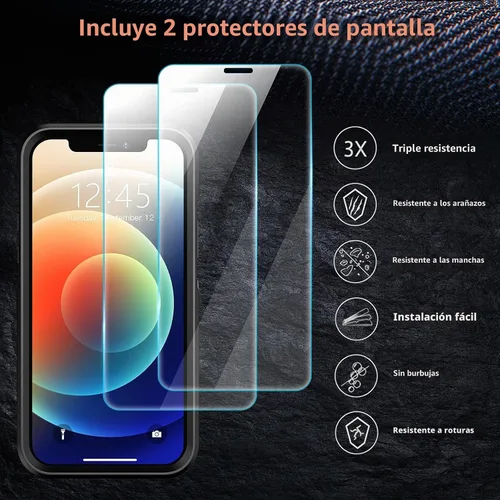 Vista 4 de SPIDERCASE Funda diseñada para iPhone 12/iPhone 12 Pro, protección contra caídas de grado militar de 10 pies, con 2 protectores de pantalla