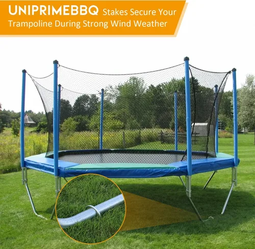Vista 4 de Estacas para trampolín en forma de U, de metal resistente de 12 pulgadas, estacas de viento para metas de fútbol, tiendas de campaña, decoración