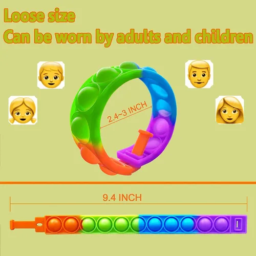 Vista 2 de 110 pulseras para ansiedad con burbujas para presionar, juguetes sensoriales para aliviar el estrés, pulsera de silicona para niños y adultos, TDAH
