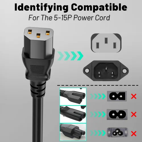 Vista 3 de Vockjour Cable de alimentación universal de 3 pies (0.93m), cobre puro ETL, negro