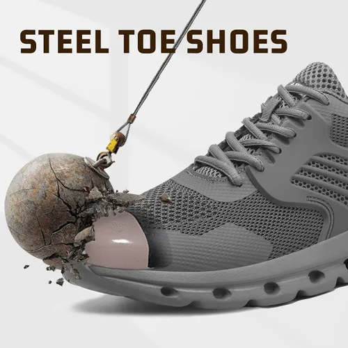 Vista 2 de Zapatos deportivos con punta de acero para hombres y mujeres, ligeros, con amortiguación de aire, zapatos de seguridad transpirables con puntera