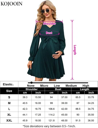 Vista 6 de KOJOOIN Vestido plisado de manga larga abombada para mujer, cuello en V, volantes, casual, con cinturón, vestido midi para baby shower, sesión