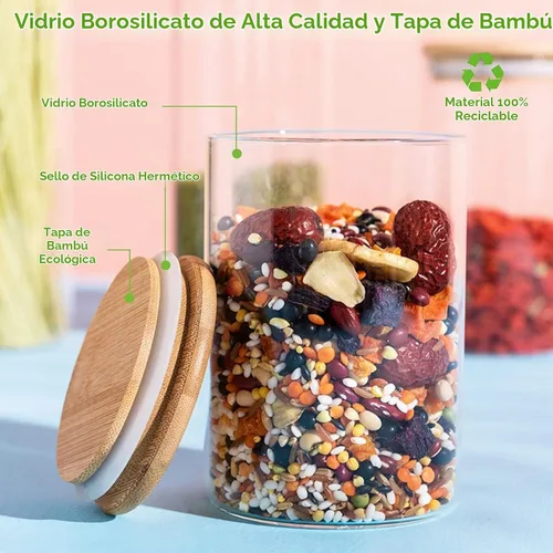 Vista 4 de Aoeoe Paquete de 4 tarros de almacenamiento de vidrio con tapa hermética de bambú, recipientes de cocina de vidrio de 27 onzas, recipiente