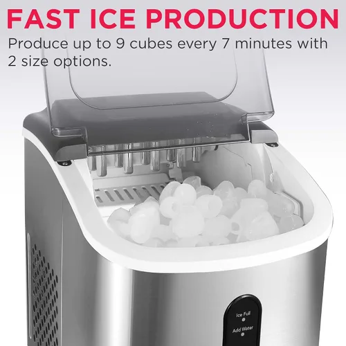 Vista 4 de Frigidaire Máquina para hacer hielo de acero inoxidable, resistente, hace 26 libras de hielo transparente por día, panel de control LED digital