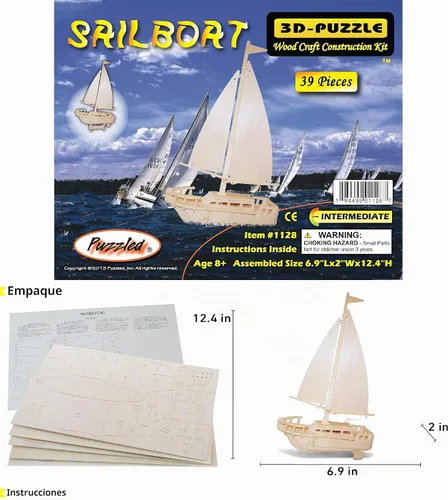 Vista 2 de Puzzled Rompecabezas de madera 3D modelo velero de madera, kit