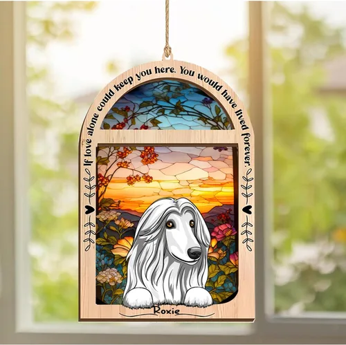 Vista 305 de LOVELYPOD Adorno de Navidad personalizado de sabueso afgano, atrapasoles con nombre, regalos de pérdida de mascotas, regalos para amantes