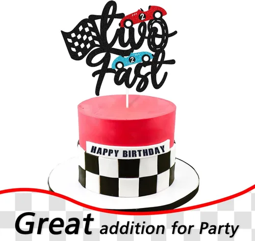 Vista 4 de Decoración para pastel de carreras con diseño de dos diseños de fiesta de cumpleaños para niños y niñas, 2º segundo, dos cumpleaños