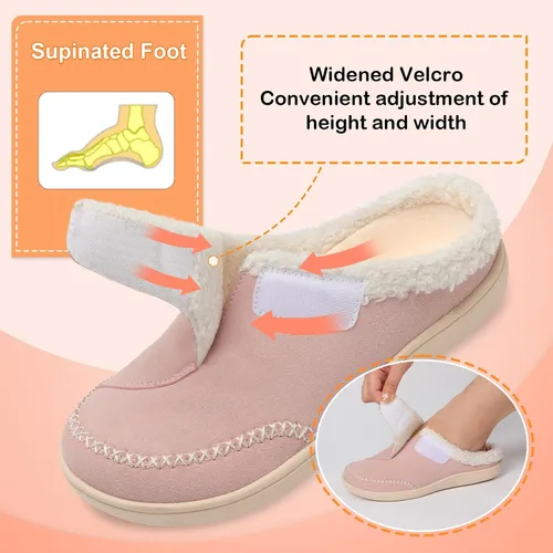 Vista 3 de LeIsfIt Pantuflas anchas para mujer, ajustables, para diabéticos, cálidas, acogedoras, antideslizantes, de espuma viscoelástica, para invierno