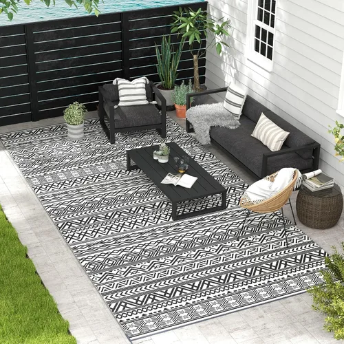 Vista 31 de Outsunny Alfombra de exterior para patio impermeable 9' x 18' rombo negro y Borde rombo negro y gris