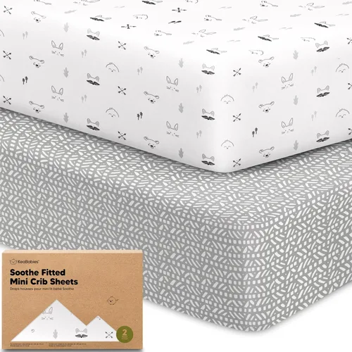 Vista 39 de 2 paquetes de sábanas ajustadas para mini cuna - 38x26 sábanas Pack N Play para colchón Pack and Play, algodón orgánico, ropa de cama transpirable