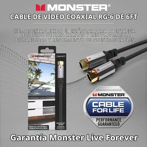 Vista 7 de Monster Essentials - Cable coaxial RG-6 con conector de cable coaxial F-Pin chapado en oro, cable de Internet de alta velocidad con cubierta
