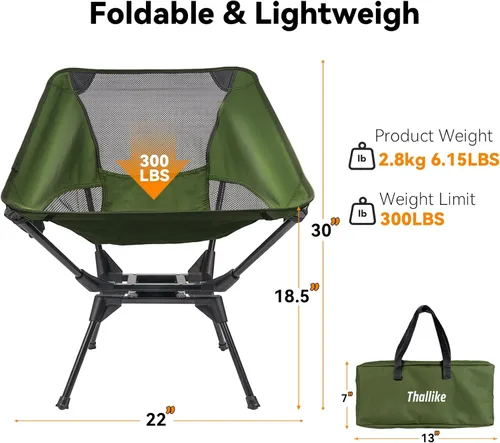 Vista 3 de Silla de camping giratoria de 360° mejorada para adultos, silla plegable portátil con soporte para tazas, mochila compacta ligera para exteriores