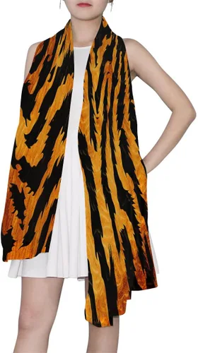 Vista 6 de Bufanda de seda para mujer, diseño retro de tigre, ligera, cuello largo, bufanda suave a la moda, chal para damas, niñas y hombres