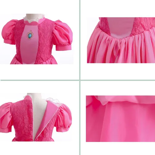 Vista 4 de YDYDYYD Disfraz de princesa melocotón para niñas, con una peluca de princesa y accesorios corona, vestido rosa