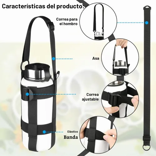 Vista 2 de Cosmos Correa para botella de agua, correa cruzada con asa y correas para el hombro, se adapta a botellas de boca ancha de 20 a 64 onzas